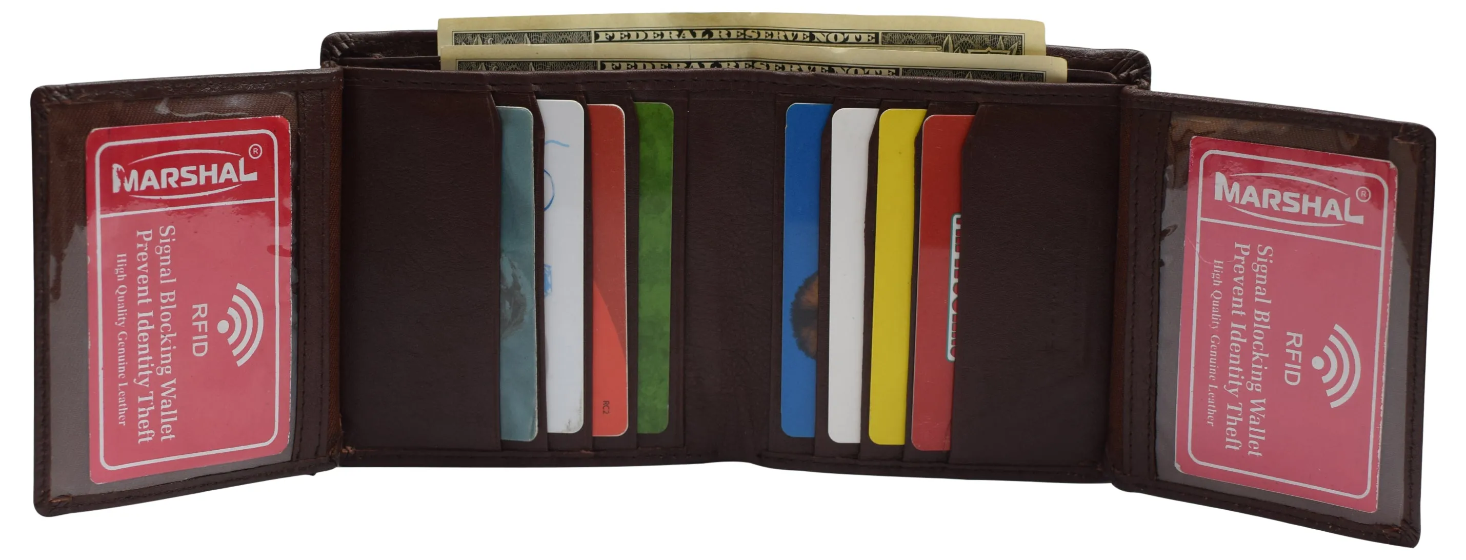 RFID Blocking Hipster Bifold Dual Genuine Leather Men's Wallet 632192