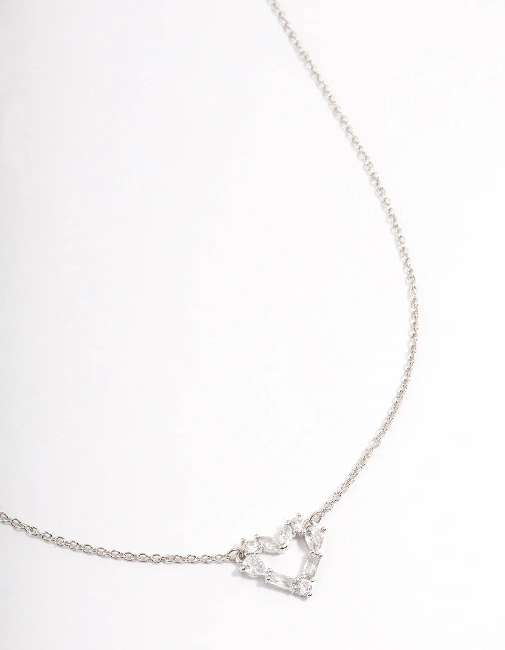 Rhodium Stone Heart Pendant Necklace