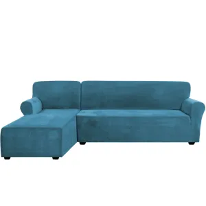 Rich Velvet Stretch  L-Shaped Sofa Slipover Thick Left Chaise Lounge Slip Cover