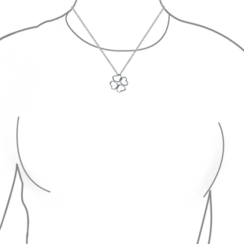 Romantic Four Leaf Clover Pendant Necklace in Sterling Silver with Chain