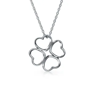 Romantic Four Leaf Clover Pendant Necklace in Sterling Silver with Chain