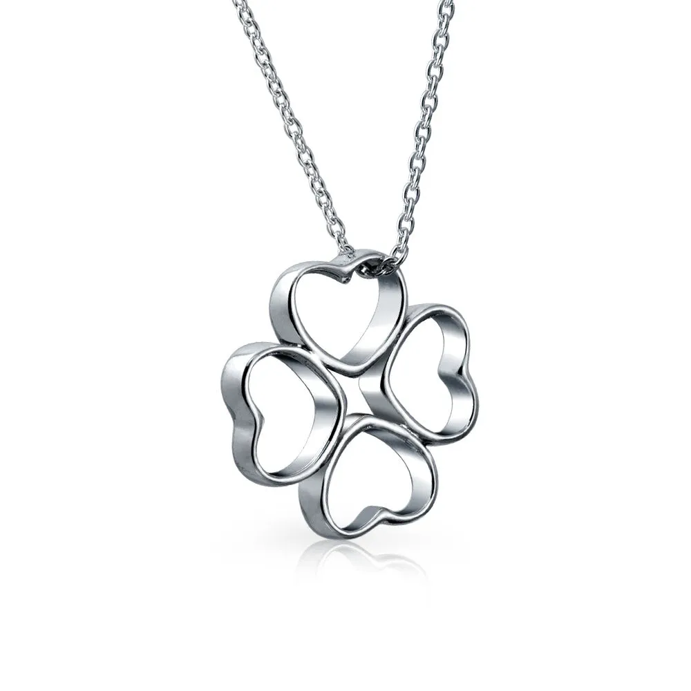 Romantic Four Leaf Clover Pendant Necklace in Sterling Silver with Chain