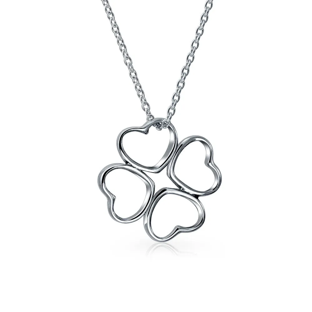 Romantic Four Leaf Clover Pendant Necklace in Sterling Silver with Chain