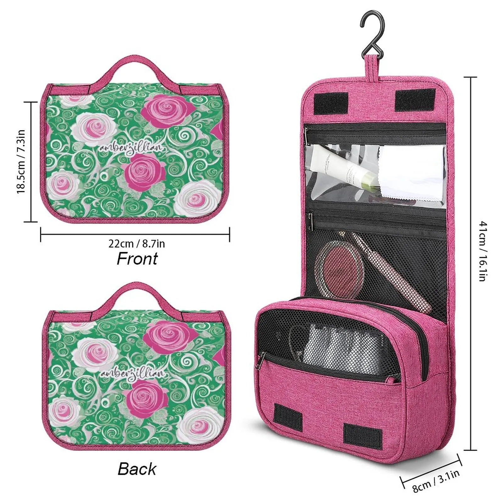 Rosy Green - Travel Hanging Toiletry Bag