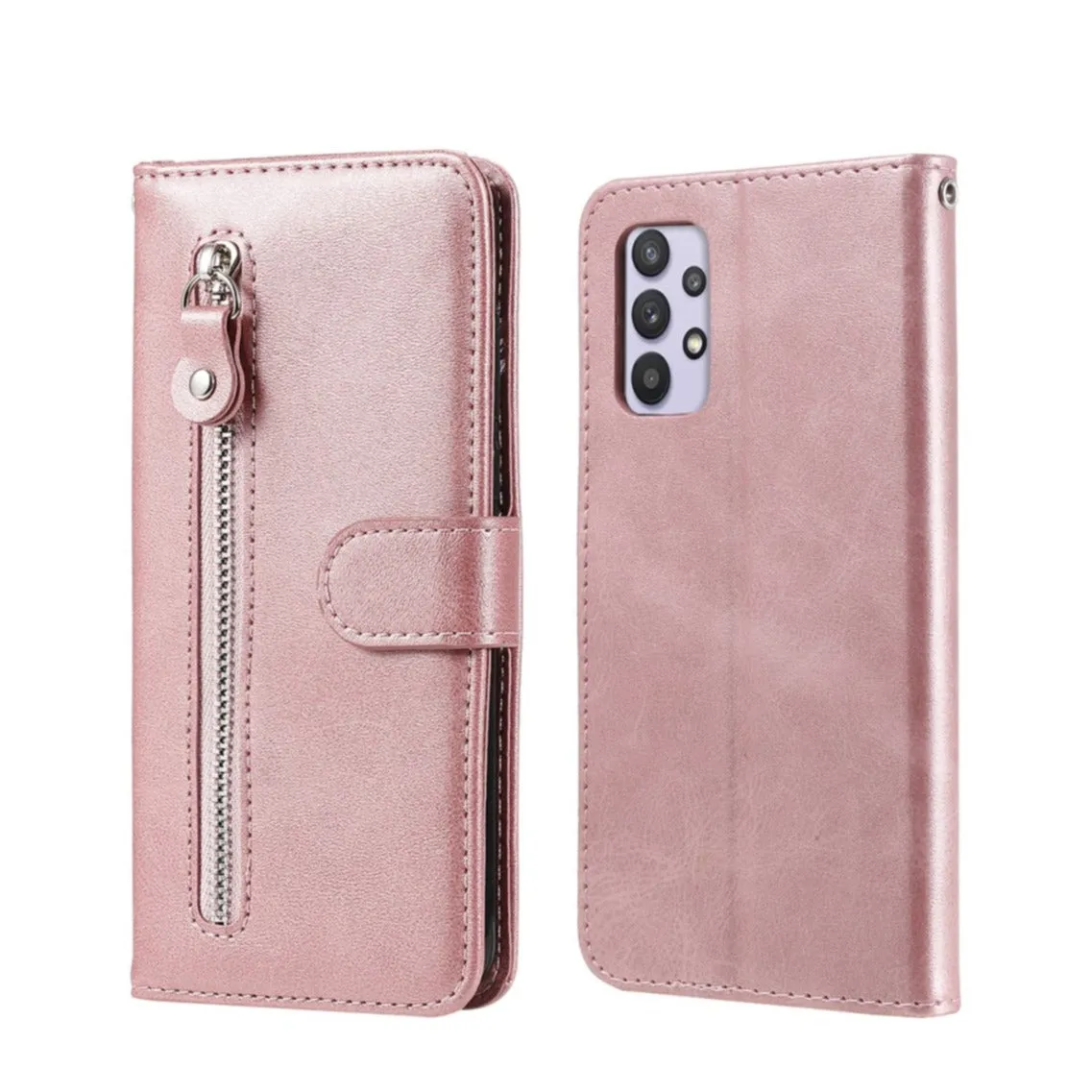 Samsung Galaxy A32 (4G) leather case flip cover with zipper - rose gold