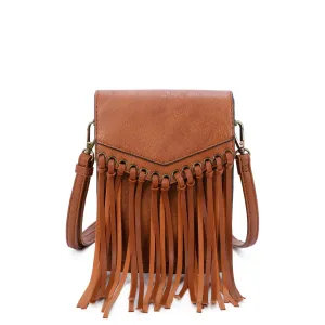 Scarlet Fringe Phonecase Crossbody in Cognac