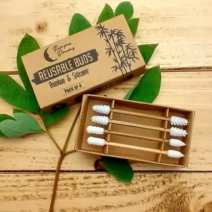 Set of 4 Reusable Silicon & Bamboo Buds