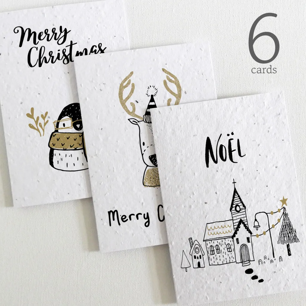 Set of 6 Plantable Christmas Cards - The Black and Gold Collection