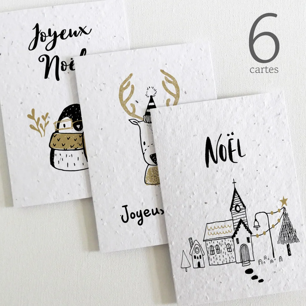 Set of 6 Plantable Christmas Cards - The Black and Gold Collection