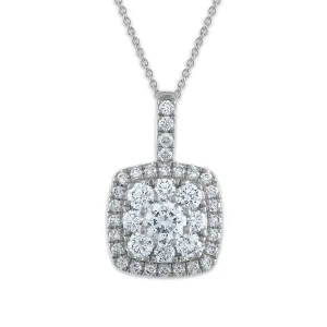 Signature EcoLove 1 CTW Lab Grown Diamond Halo Cluster Fashion Cushion Shaped 18-inch Pendant in 14KT White Gold