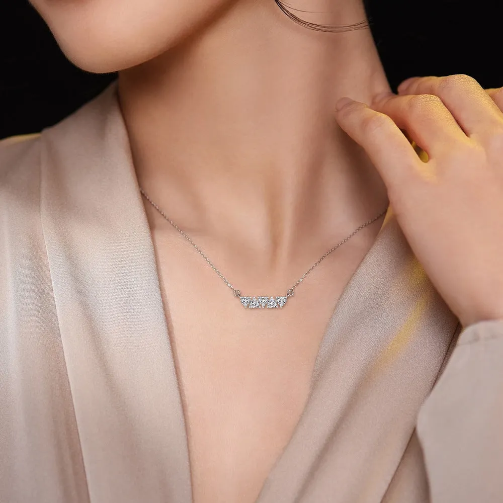 Single Row Heart Zircon Pendant Silver Necklace for Women
