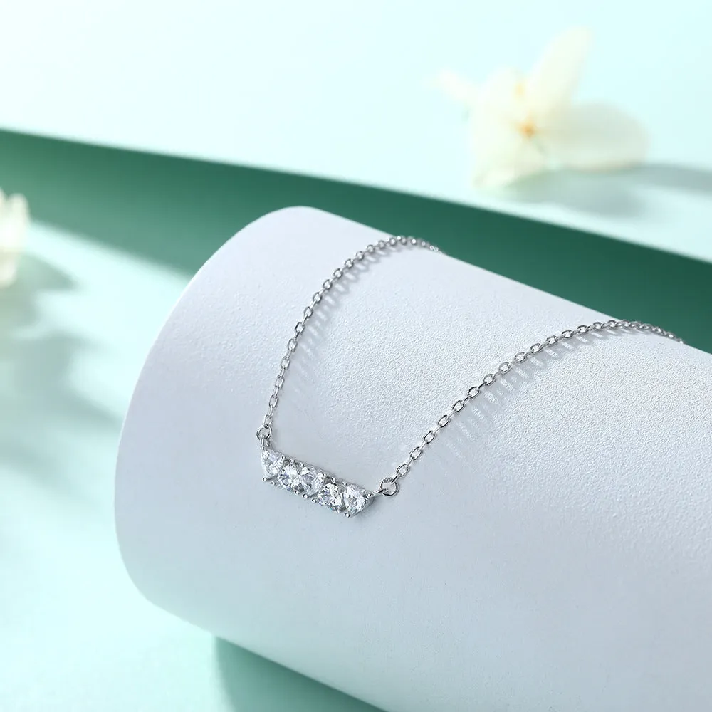 Single Row Heart Zircon Pendant Silver Necklace for Women