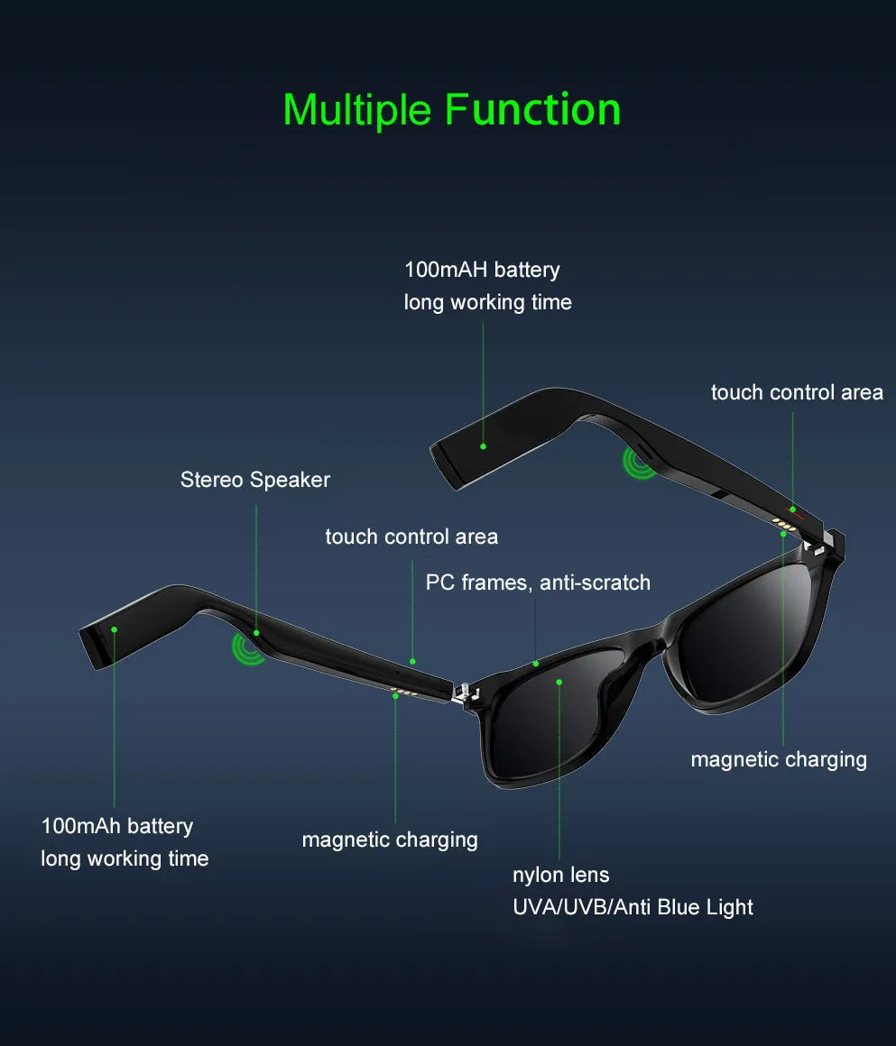 Smart TWS Wireless Bluetooth Bone-Conduction MP3 Waterproof Earphones Sports  Sunglasses