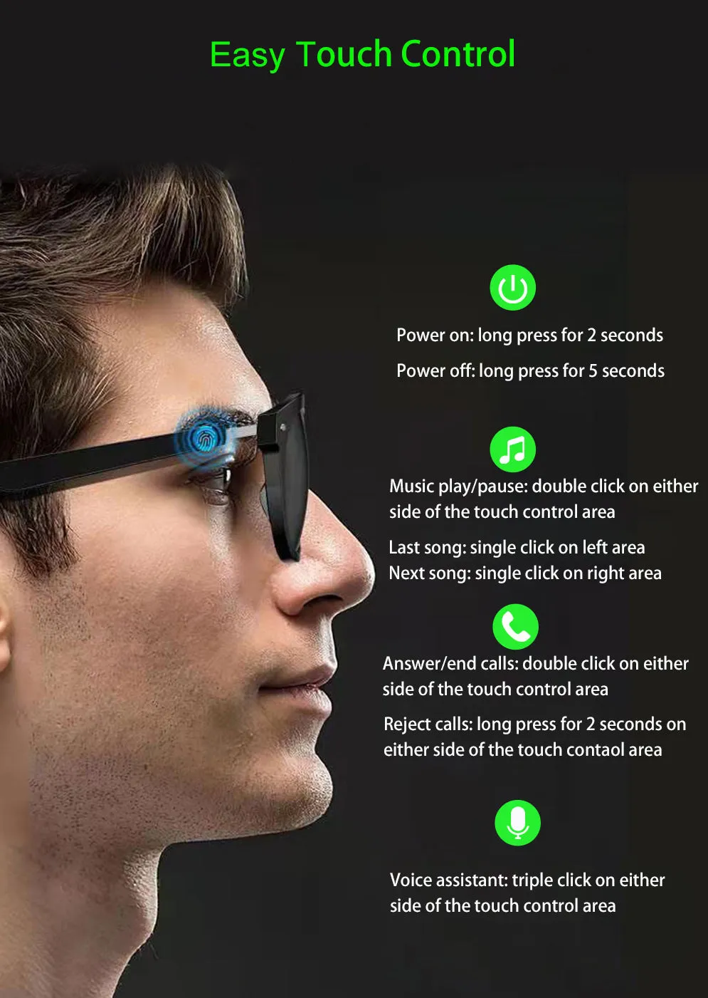 Smart TWS Wireless Bluetooth Bone-Conduction MP3 Waterproof Earphones Sports  Sunglasses