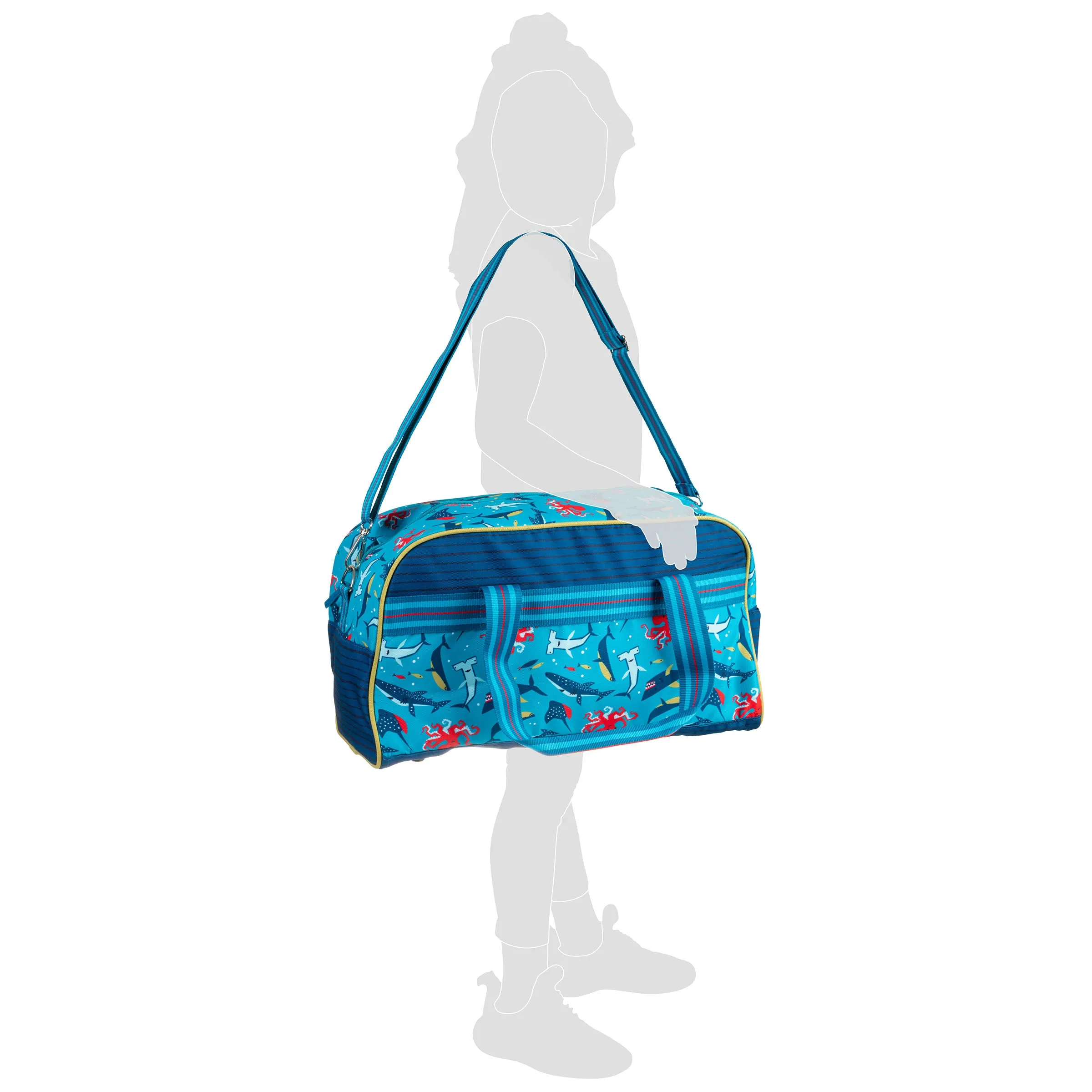Stephen Joseph All Over Print Kid's Duffle Bag, Sharks