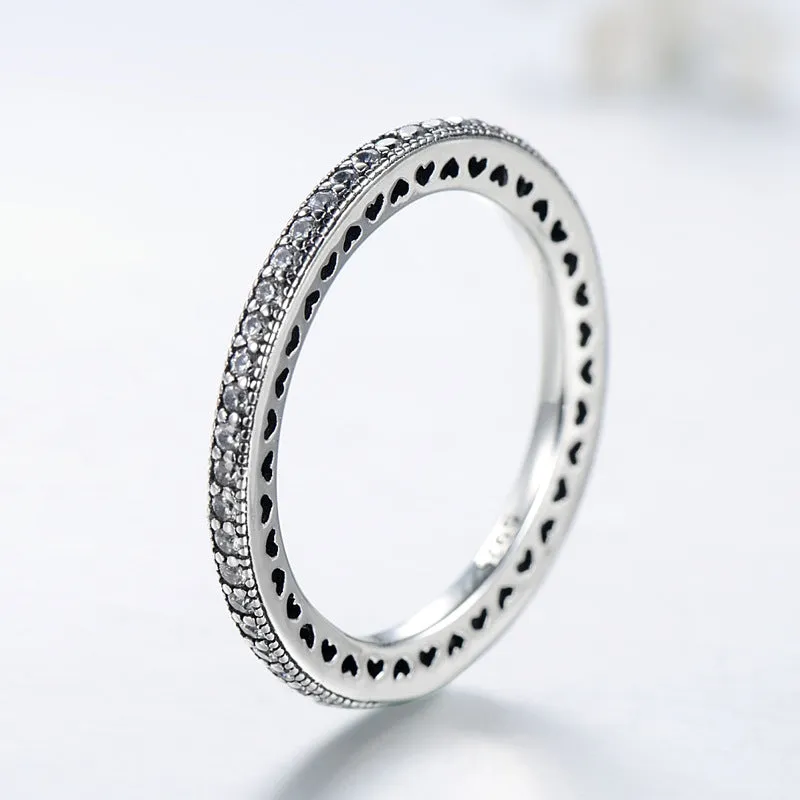 Sterling Silver Heart-shaped Ring with Zircon Studded Design