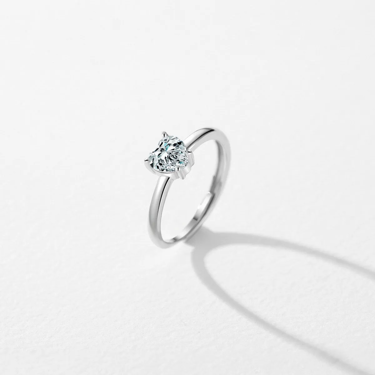 Sterling Silver Heart-shaped Zirconia Ring for Women with Adjustable Opening