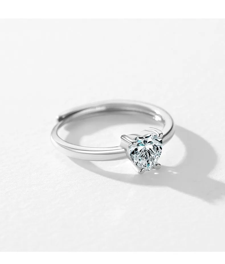 Sterling Silver Heart-shaped Zirconia Ring for Women with Adjustable Opening