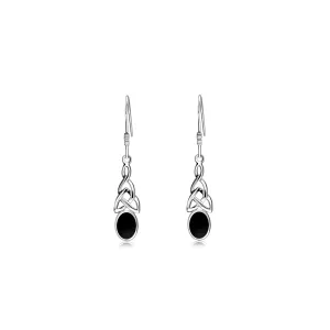 Sterling Silver Whitby Jet Dinky Celtic Oval Drop Earrings