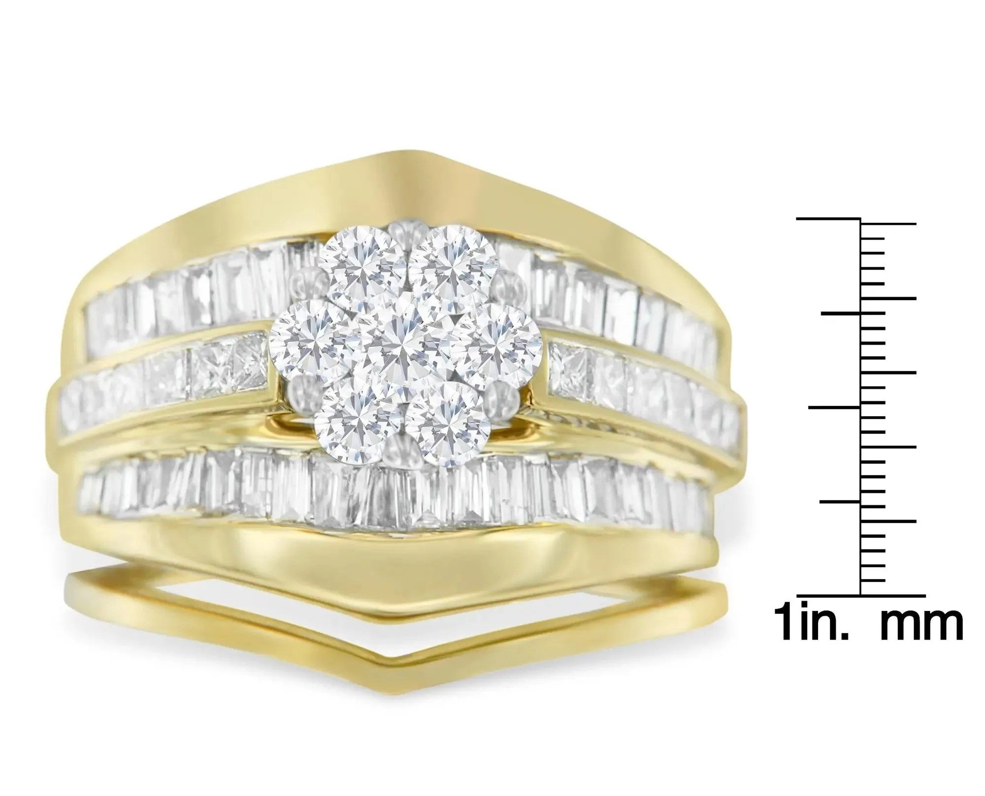 Stunning 14K Yellow Gold Diamond Engagement and Chevron Wedding Ring Set