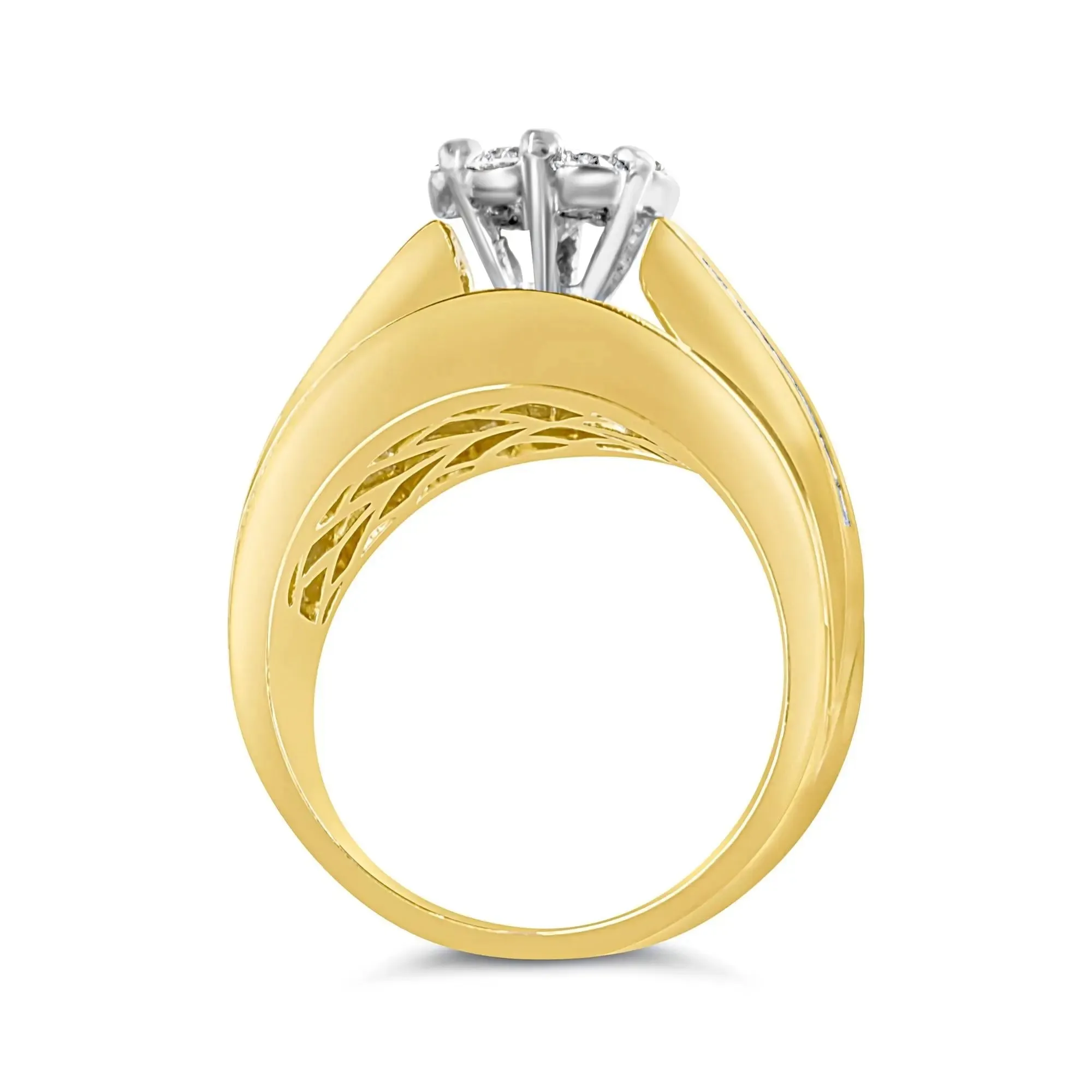 Stunning 14K Yellow Gold Diamond Engagement and Chevron Wedding Ring Set