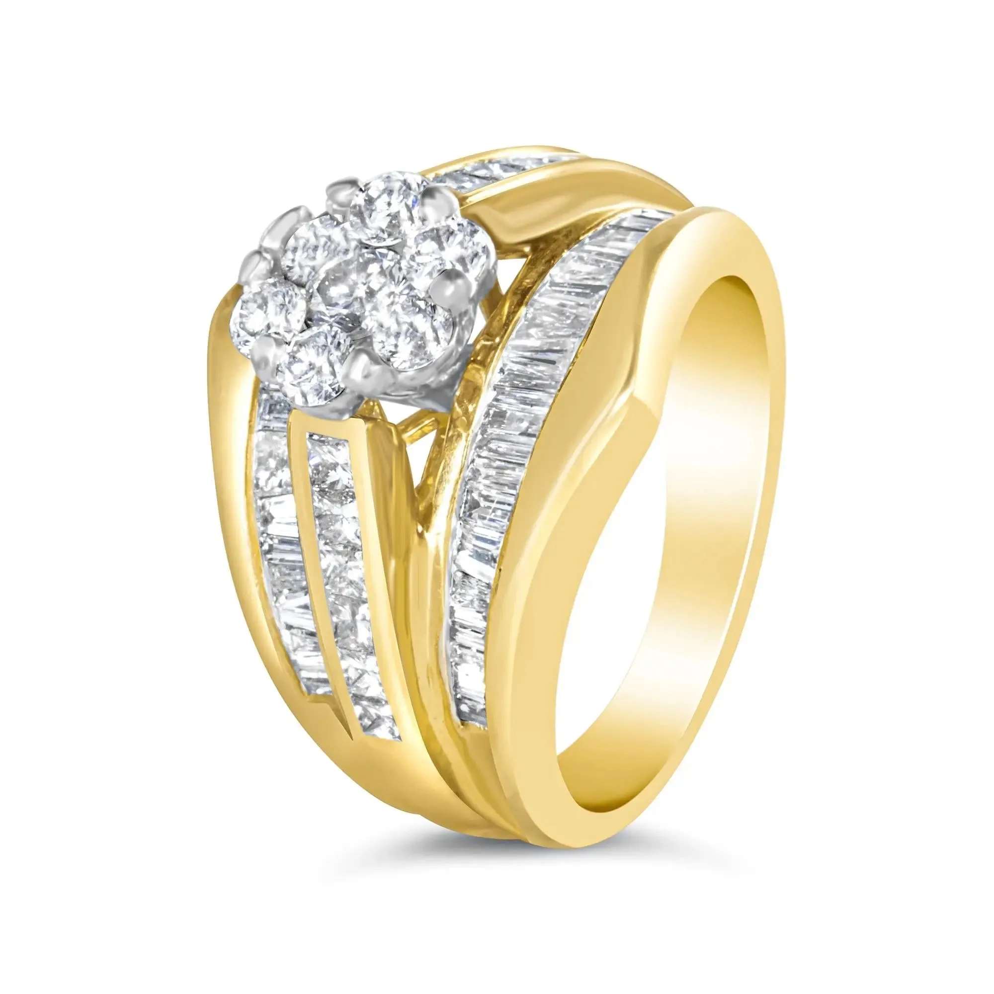 Stunning 14K Yellow Gold Diamond Engagement and Chevron Wedding Ring Set