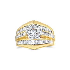Stunning 14K Yellow Gold Diamond Engagement and Chevron Wedding Ring Set