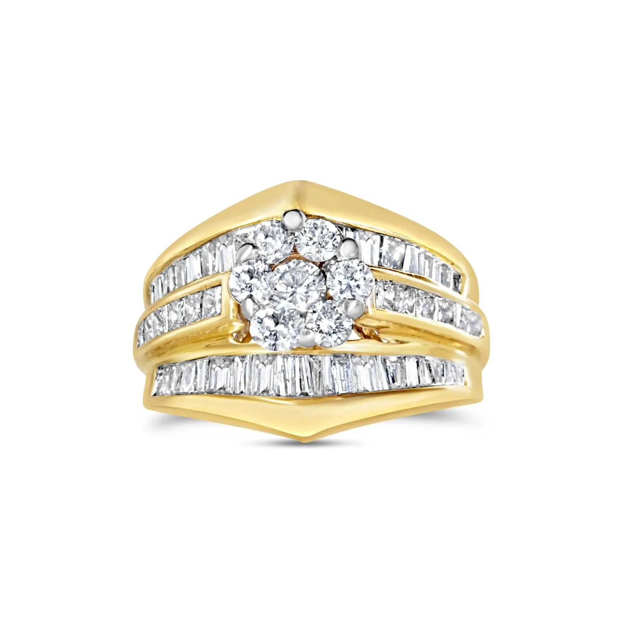 Stunning 14K Yellow Gold Diamond Engagement and Chevron Wedding Ring Set