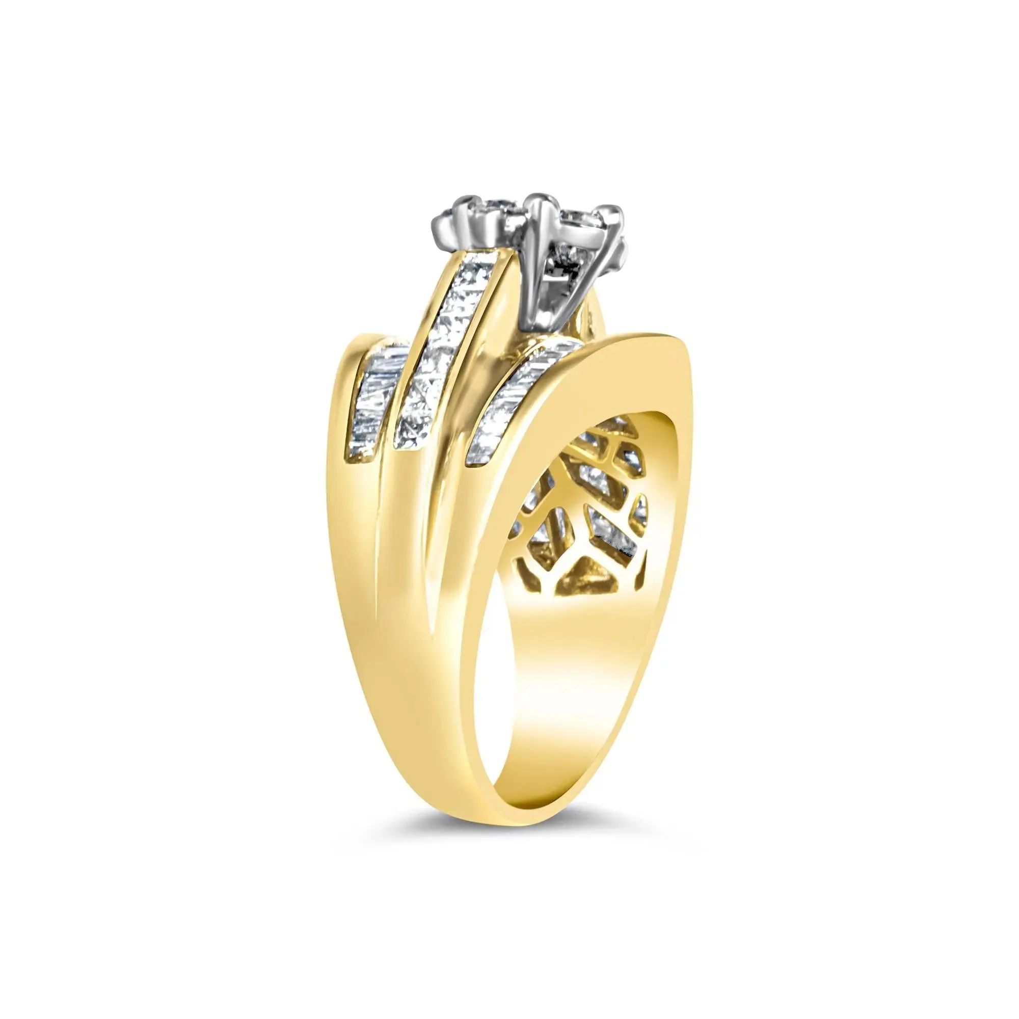 Stunning 14K Yellow Gold Diamond Engagement and Chevron Wedding Ring Set