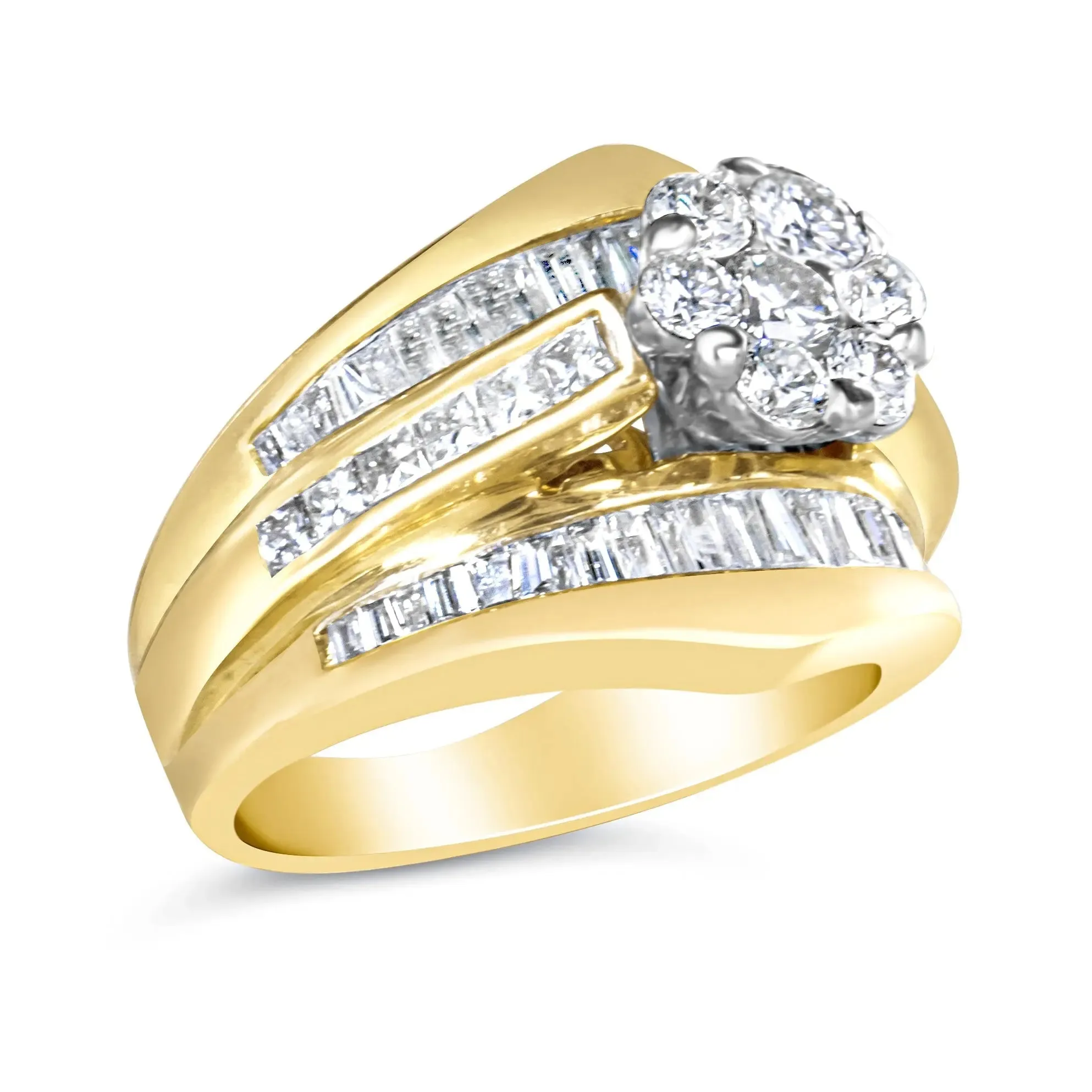 Stunning 14K Yellow Gold Diamond Engagement and Chevron Wedding Ring Set