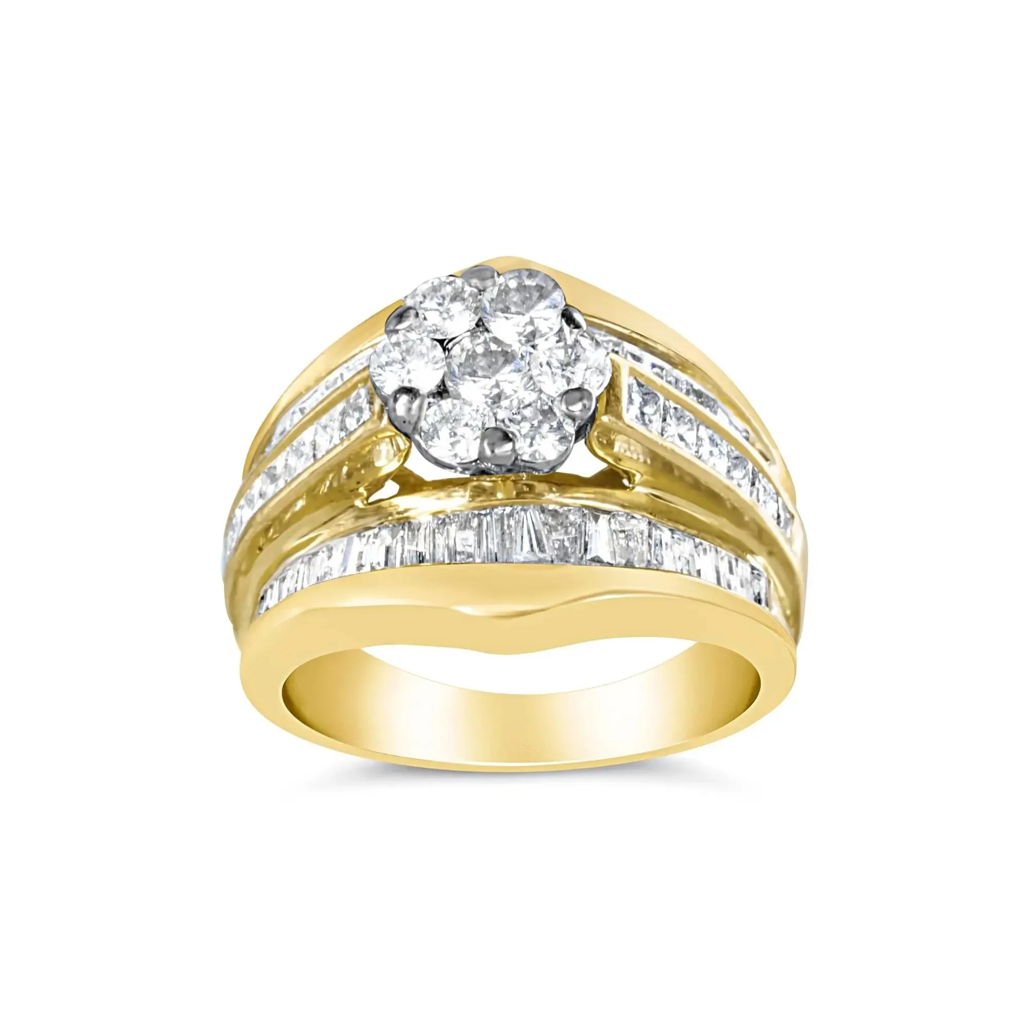 Stunning 14K Yellow Gold Diamond Engagement and Chevron Wedding Ring Set