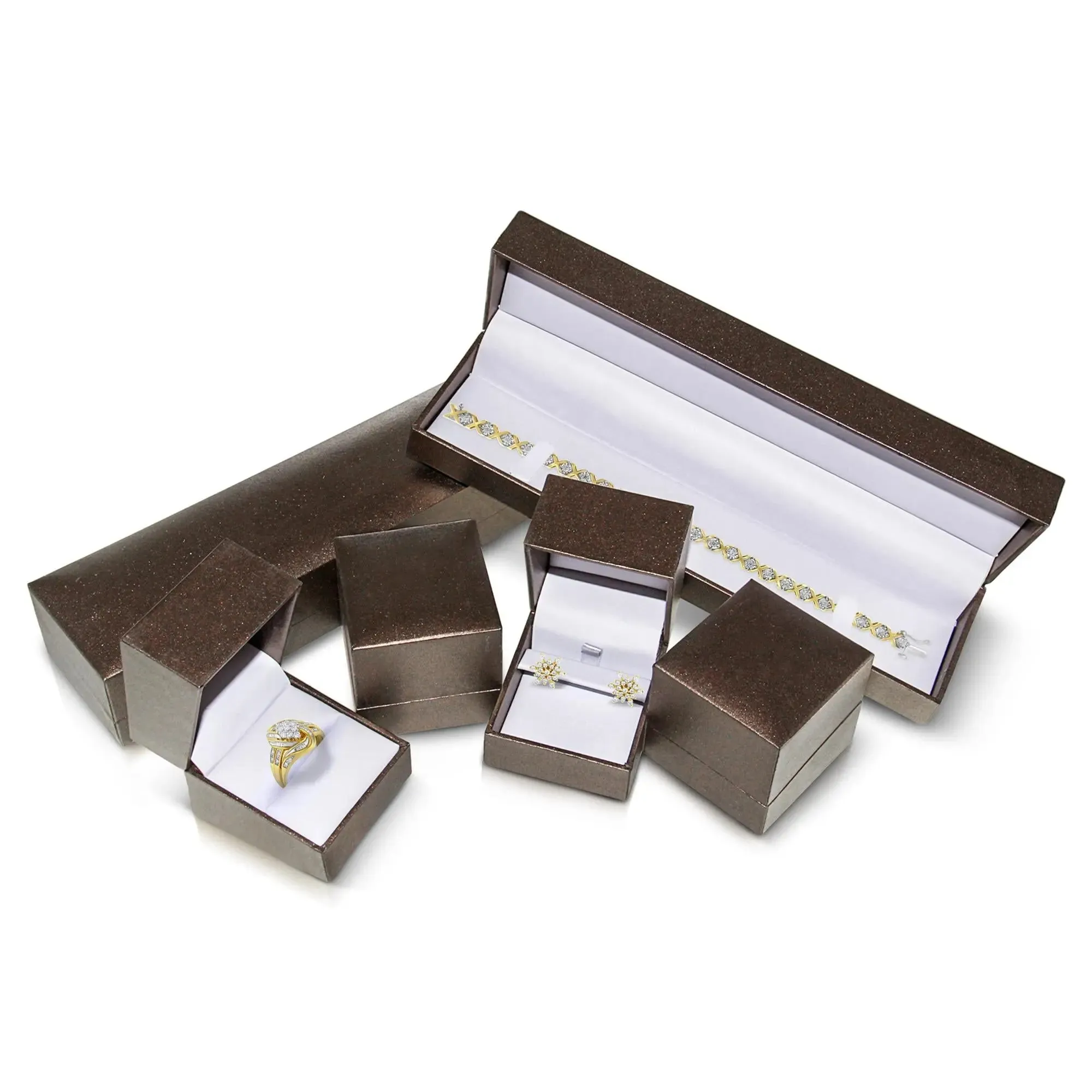 Stunning 14K Yellow Gold Diamond Engagement and Chevron Wedding Ring Set