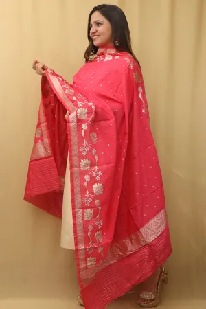 Stunning Pink Banarasi Silk Dupatta - Elegant and Luxurious