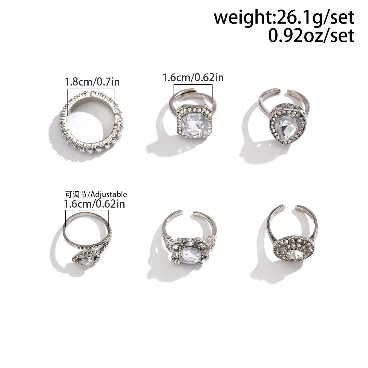 Stylish European and American Jewelry Set with Star Bracelets and Geometric Rings Made with Diamonds