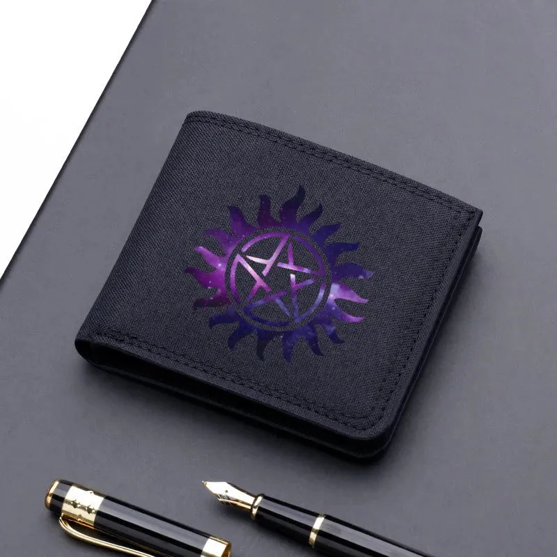 Supernatural Mini Thin Men Wallet Card Holder Men's Purse Coin Pouch Id Card Holder Short Canvas Card Holder Wallet