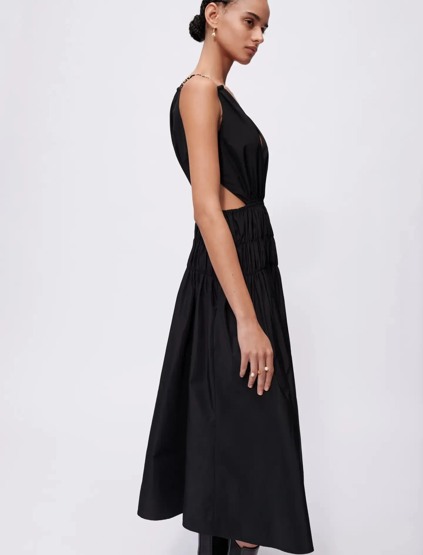 TAFFETA DRESS WITH CUT-OUT AT THE WAIST