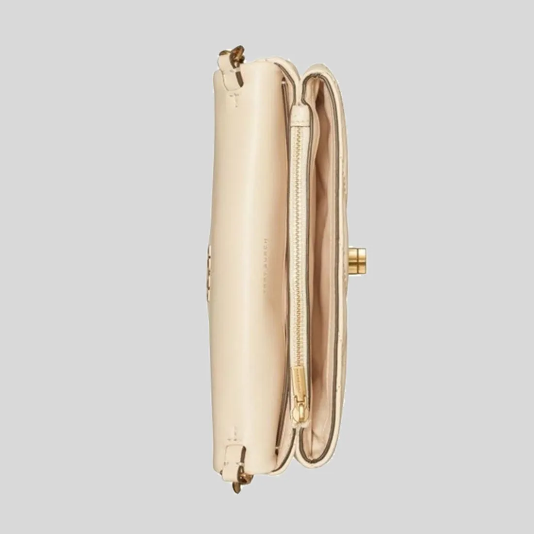 TORY BURCH Kira Chevron Chain Wallet New Cream 90343
