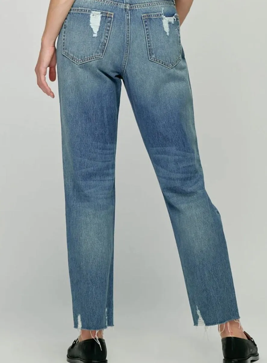 TRACEY MEDIUM WASH HIGH WAIST DISTRESSED STRAIGHT