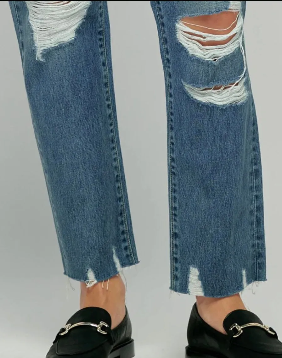 TRACEY MEDIUM WASH HIGH WAIST DISTRESSED STRAIGHT
