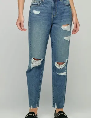 TRACEY MEDIUM WASH HIGH WAIST DISTRESSED STRAIGHT