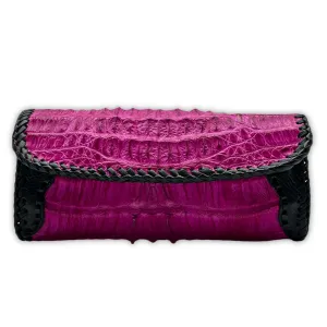 Trifecta Alligator Clutch in Fuscia and Artisan Whipstitch Leather