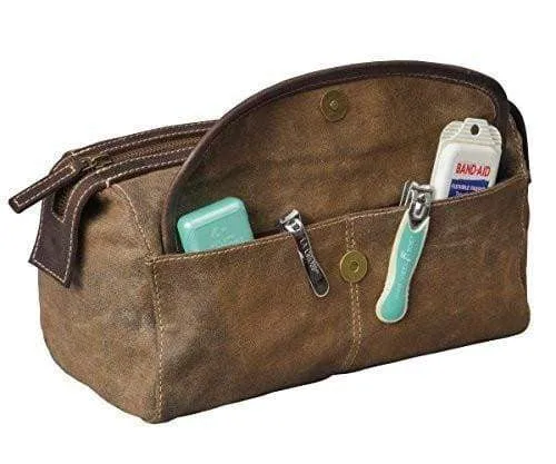 Ultimate Men's Leather Toiletry Bag: Vintage Waxed Canvas Toiletry Bag - Retro Shave Kit with Bonus Bag - Bayfield Bags