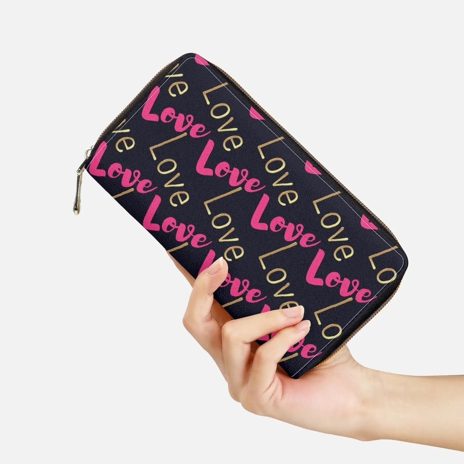 Uniquely You Zipper Wallet - Purse / Pink & Gold Love Print