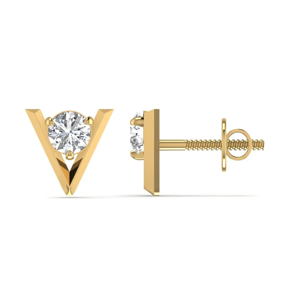 V Shape Solitaire Diamond Stud Earring