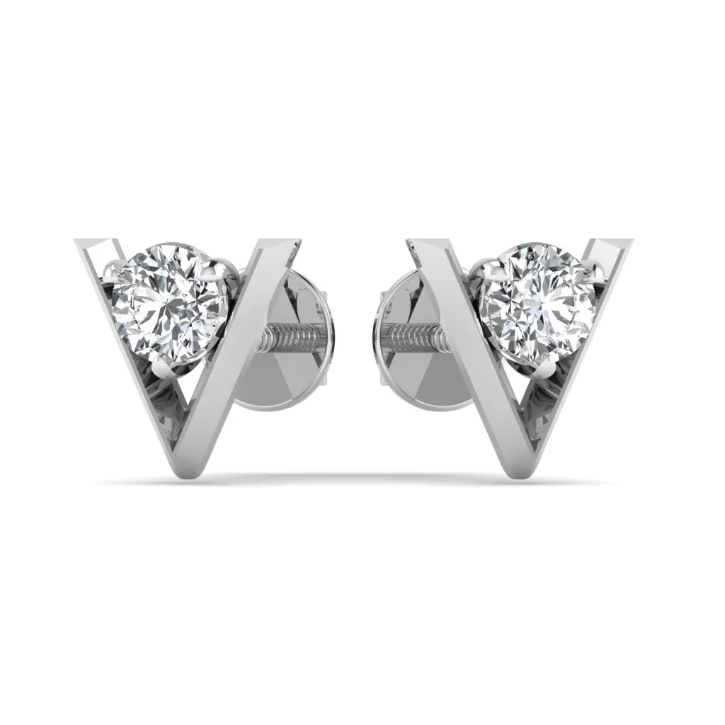 V Shape Solitaire Diamond Stud Earring