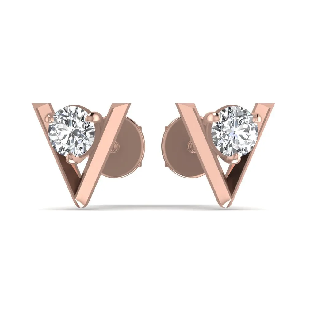 V Shape Solitaire Diamond Stud Earring