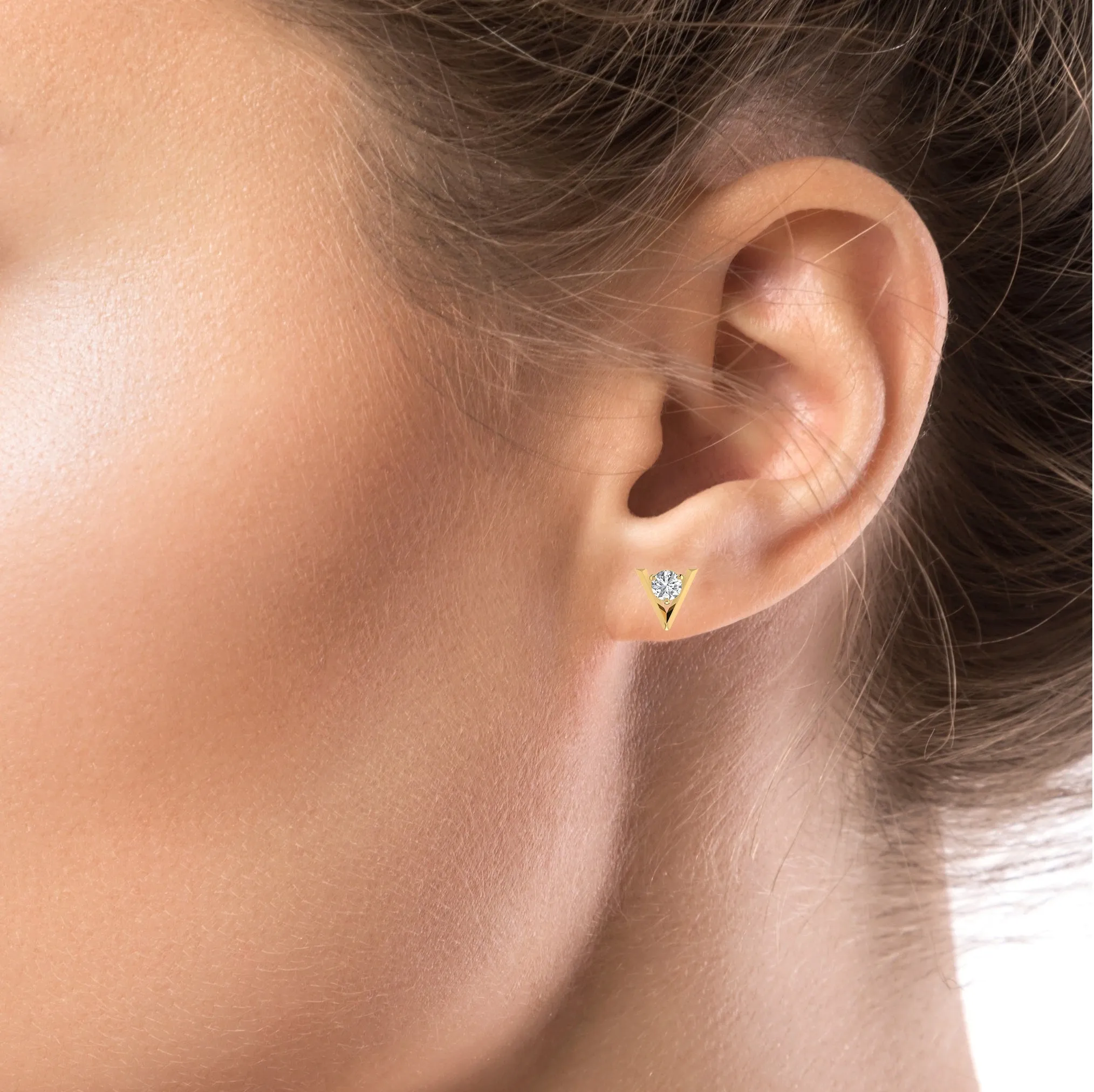 V Shape Solitaire Diamond Stud Earring