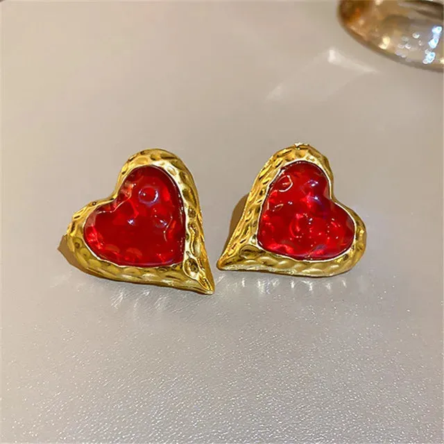 VAIGE Elegant Floral Design Metal Earrings with Heart-shaped Simulated Pearl Drops in Gold and Silver