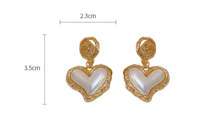 VAIGE Elegant Floral Design Metal Earrings with Heart-shaped Simulated Pearl Drops in Gold and Silver