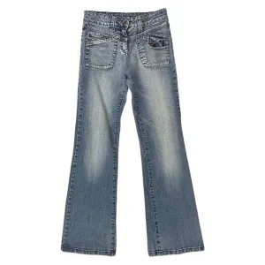 Vintage 90s 00s Y2K Blue Denim Distressed Flared Jeans 6 XS